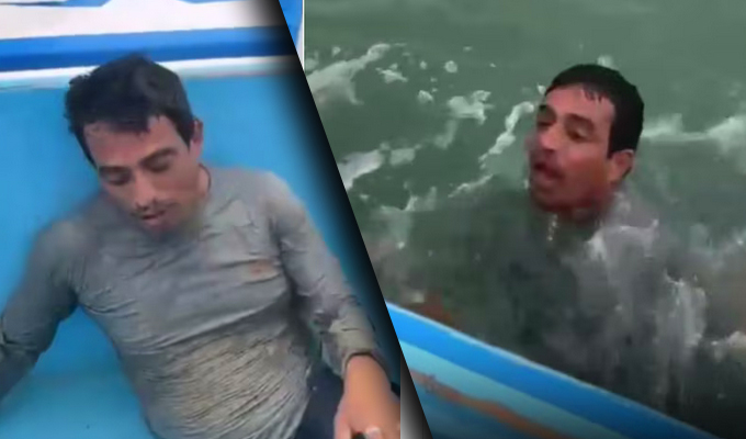 Tumbes: pescador es rescatado por personal de la Marina tras caer de embarcación por fuerte oleaje
