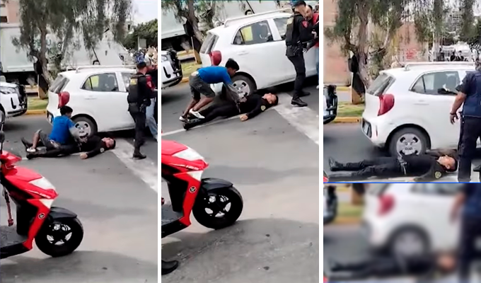 Trujillo: limpiaparabrisas golpeó y noqueó a policía que intentó intervenirlo