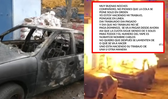 Extorsionadores incendian vehículo en Independencia: graban el ataque para intimidar a colectiveros