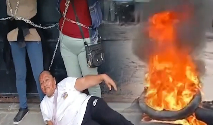 Padres se encadenan para exigir reconstrucción de colegio en Iquitos