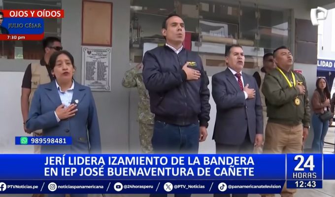 José Jerí lideró izamiento de bandera en colegio de Cañete