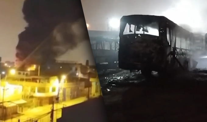 Ate: 18 buses de empresa de transporte se incendiaron dentro de una cochera