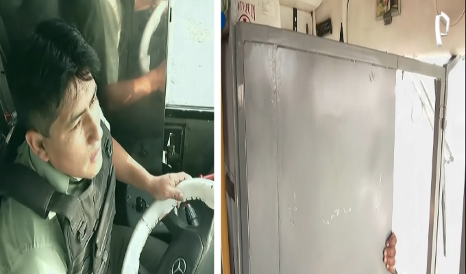 Por la ola criminal: instalan placas metálicas en cabinas y puertas de buses de transporte urbano