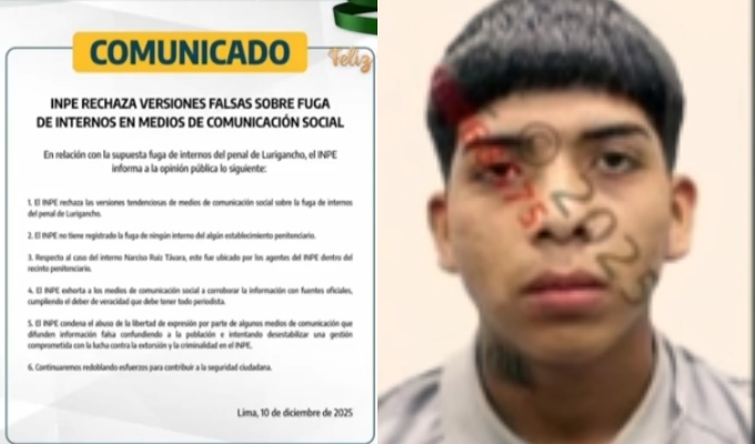 INPE emite comunicado tras hallazgo de interno inconsciente en penal de Lurigancho
