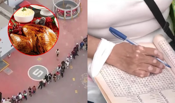 Entre libros, tejido y recetas: así se distraen los clientes durante las largas colas por la cena navideña