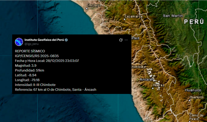 Última réplica de magnitud 3.9 se registró frente a Chimbote tras sismo de 6.0