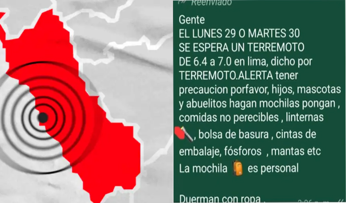 Alertan por mensajes falsos sobre supuesto terremoto de 7.0 mañana martes en Lima