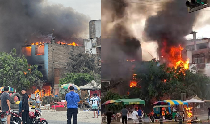 Voraz incendio por pirotécnicos arrasa varios inmuebles en Santa Anita