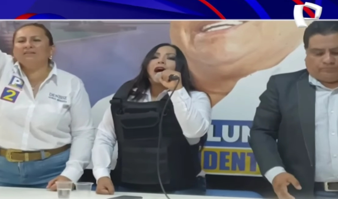 Elecciones 2026: candidata de Podemos Perú usa chaleco antibalas en su visita a Trujillo