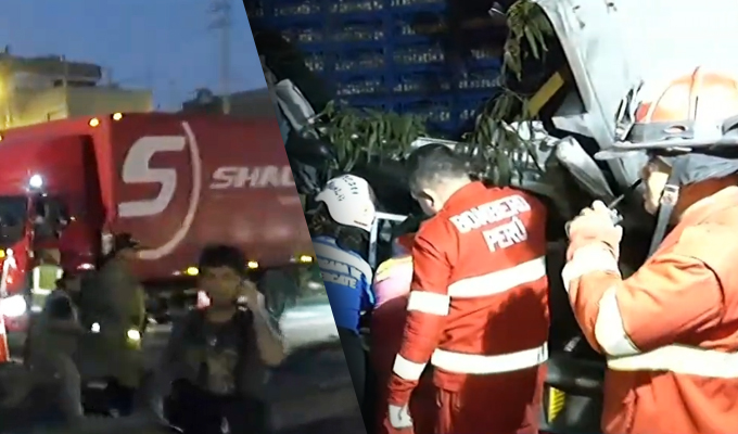 Dos muertos y varios heridos deja choque entre camión y minivan en la Panamericana Sur