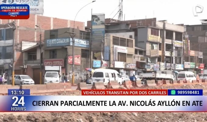 Cierran parcialmente av. Nicolás Ayllón en Ate: Vehículos transitan en dos carriles