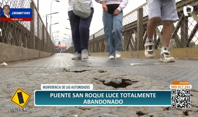 Puente San Roque en estado de abandono: Enormes huecos, mallas oxidadas y sin luz