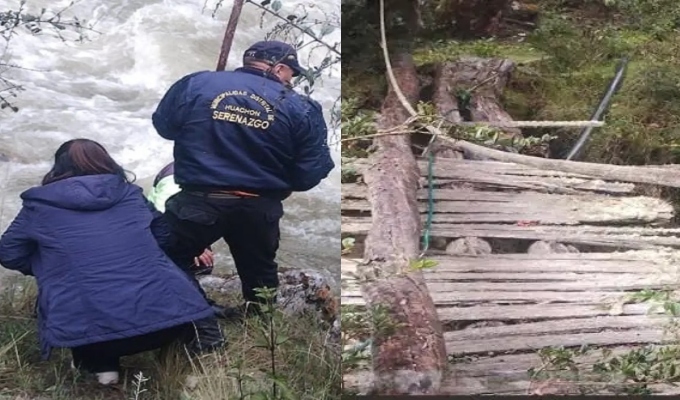 Buscan a adulto mayor que cay&oacute; al r&iacute;o Huach&oacute;n tras resbalar de puente artesanal en Pasco