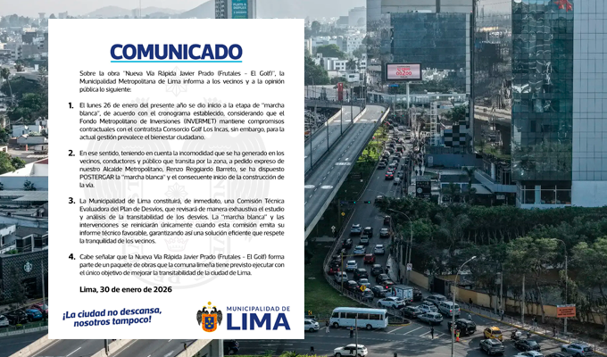 Municipalidad de Lima suspende construcción de la Vía Rápida en Javier Prado por "la incomodidad generada en los vecinos"