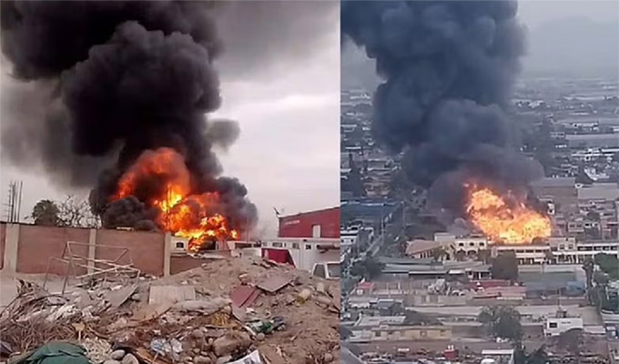 Huachipa: reportan incendio de gran magnitud en un almacén de productos inflamables