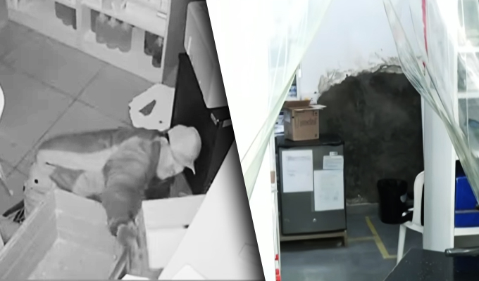 Delincuente hace forado para robar en una botica en Los Olivos