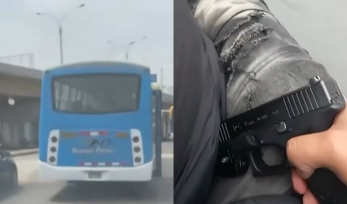 Extorsionadores armados se graban siguiendo a buses de transporte público
