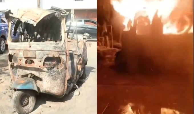 VES: incendian dos mototaxis y llamas alcanzan vivienda de tres pisos