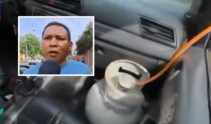 Trujillo: taxista adapta balón de gas doméstico en su auto ante escasez de GLP