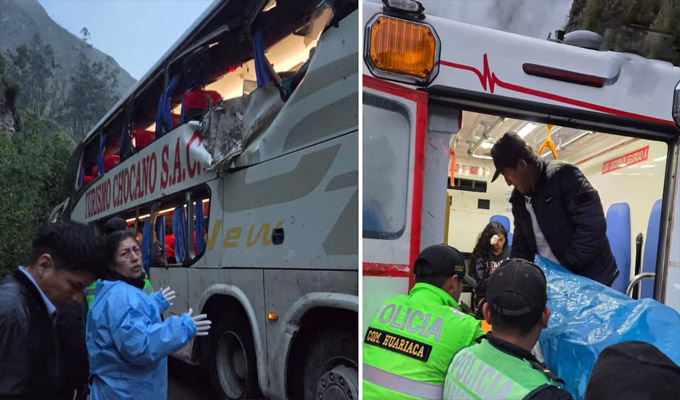 Enorme roca impacta contra ómnibus interprovincial en Pasco: accidente deja muertos y heridos