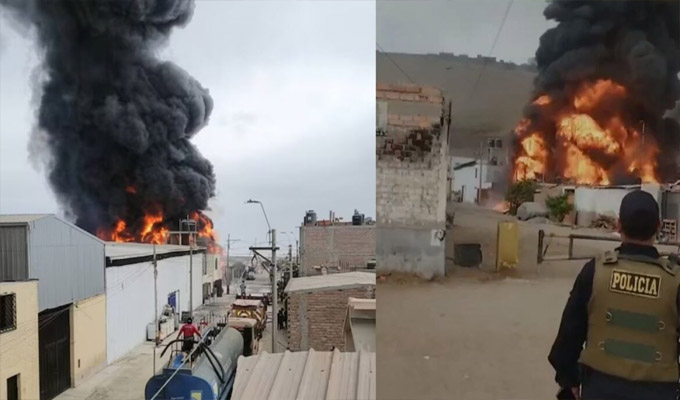 Villa El Salvador: incendio de gran magnitud consume almacén de productos plásticos