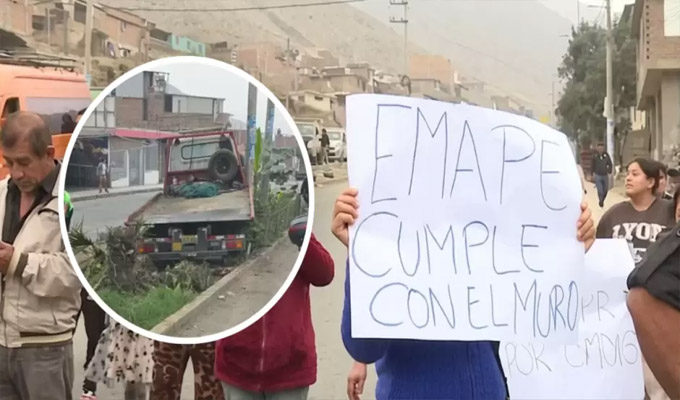 Vecinos bloquean tramo de Pasamayito en Comas: piden muro de contención para evitar más accidentes