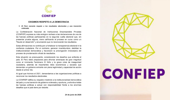 CONFIEP rechaza denuncias de fraude: exige respeto de resultados y transición ordenada