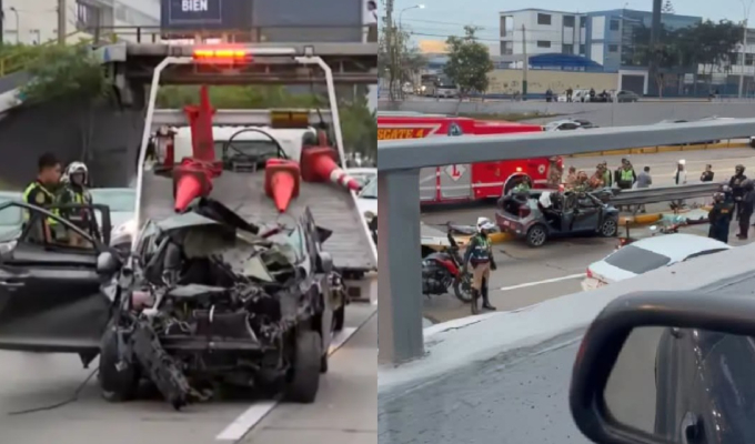 Accidente en la Vía Expresa: pareja es rescatada tras impactar auto contra guardavía