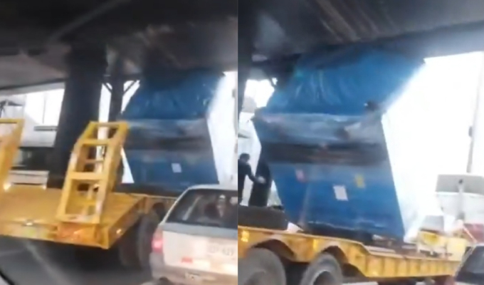 Vía Evitamiento: camión queda atascado en puente de Acho y genera caos vehicular