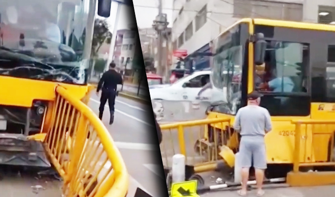 Bus alimentador del Metropolitano se despista y choca en paradero de Comas