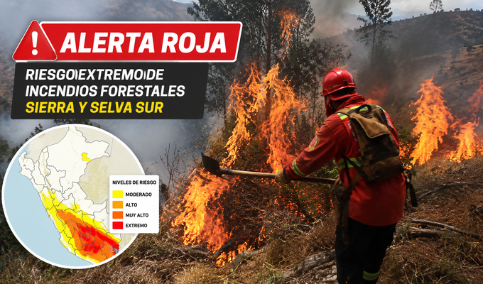 Senamhi emite alerta roja por riesgo extremo de incendios forestales en la sierra y selva sur