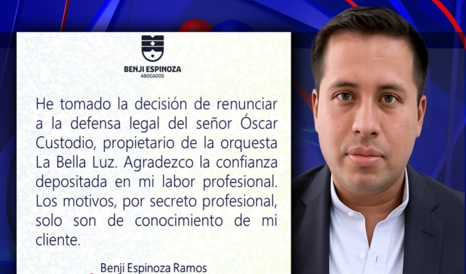 Caso Naldy Saldaña: Benji Espinoza da un paso al costado y renuncia a la defensa de Óscar Custodio