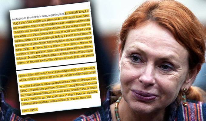 Eliane Karp envía carta a Keiko Fujimori y pide gracia presidencial para Alejandro Toledo
