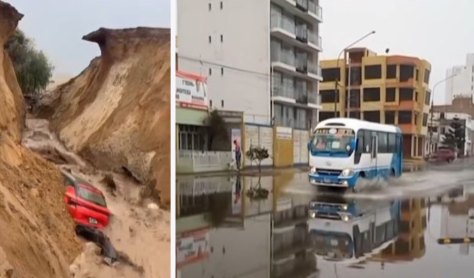 Ilo: Intensa lluvia dejó calles inundadas y bloquea carretera