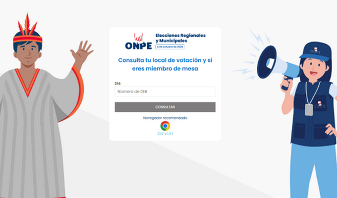 ONPE publica consulta de locales de votación para las Elecciones Regionales y Municipales
