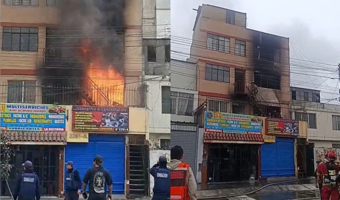 Incendio destruye dos pisos de una vivienda multifamiliar en La Victoria