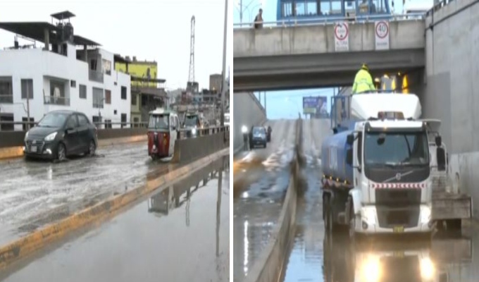 Intensa llovizna causa aniegos en Lima Sur: cierran bypass de Villa María del Triunfo