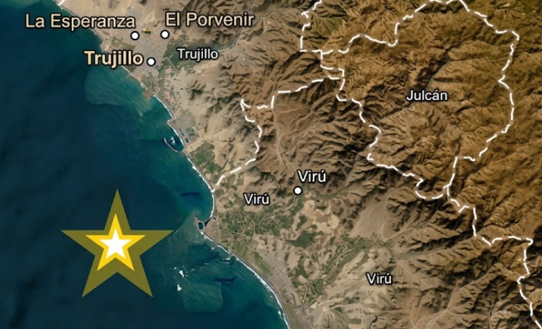 Sismo de magnitud 4.9 remeció esta noche Trujillo