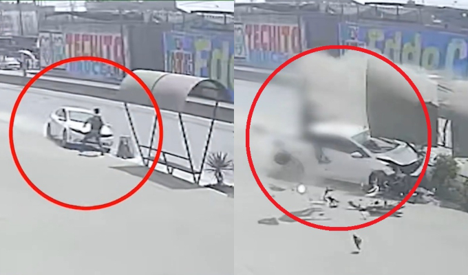Auto a toda velocidad embiste a peatón y destruye paradero en Ate
