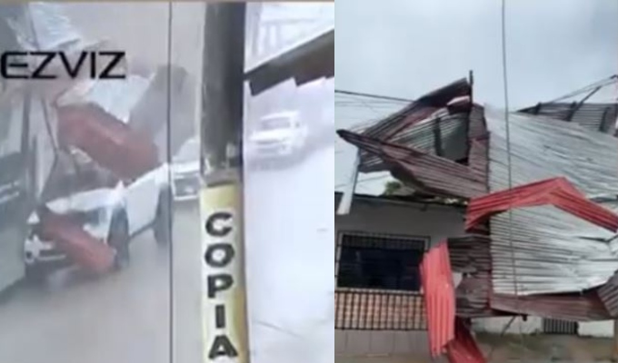 Tarapoto: fuertes lluvias y vientos derriban techos y paneles publicitarios