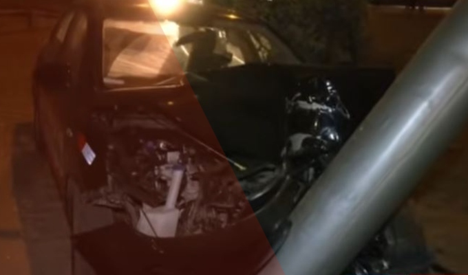 Ate: taxista pierde el control e impacta contra poste en la avenida Ramiro Prialé