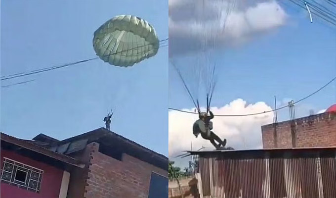 Fuertes vientos en Satipo: dos policías se accidentaron durante práctica de paracaidismo