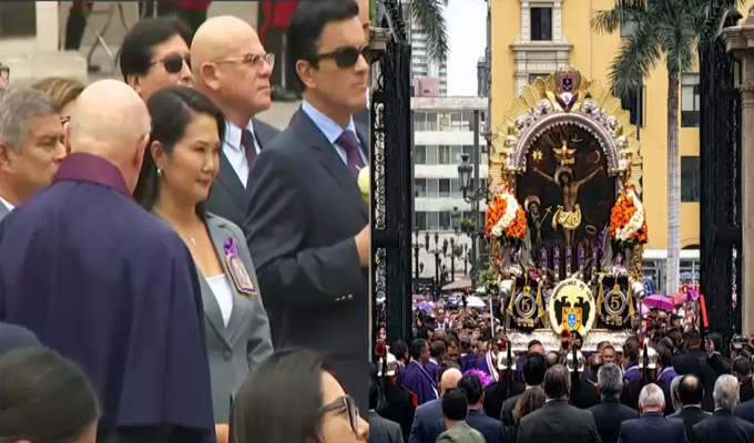 Keiko Fujimori y ministros reciben al Señor de los Milagros en el Patio de Honor de Palacio de Gobierno