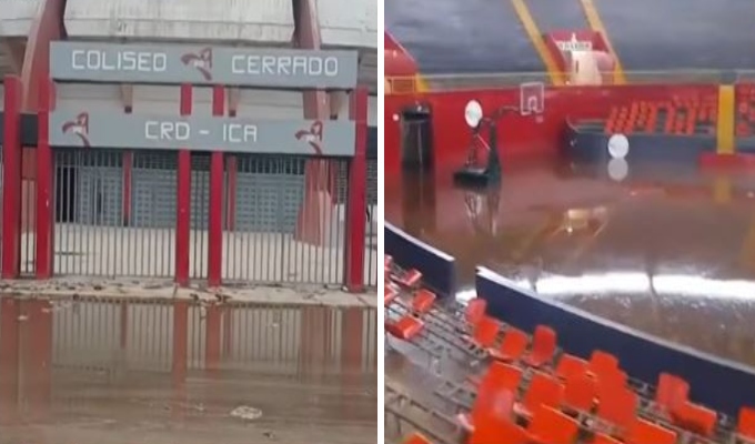 Intensas lluvias en Ica: cauce La Mochica se desborda y deja inundado Coliseo Cerrado