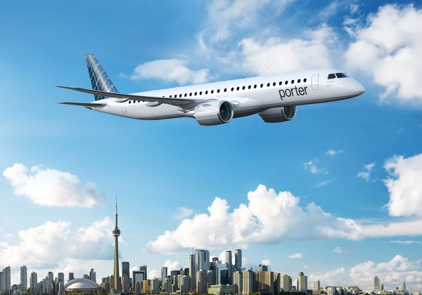Porter Airlines has placed a firm order for 20 Embraer E195-E2 passenger jets, adding to their existing 30 firm orders. (CNW Group/Porter Airlines)