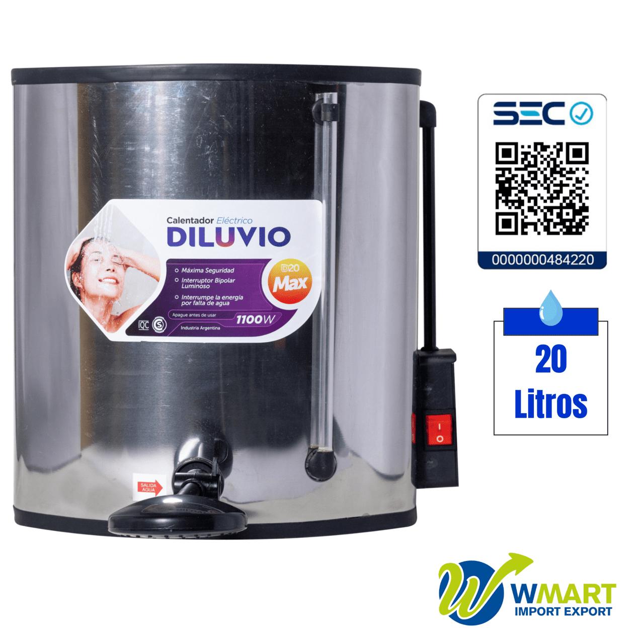 Calefon electrico DILUVIO MAX D20 , ACERO INOXIDABLE