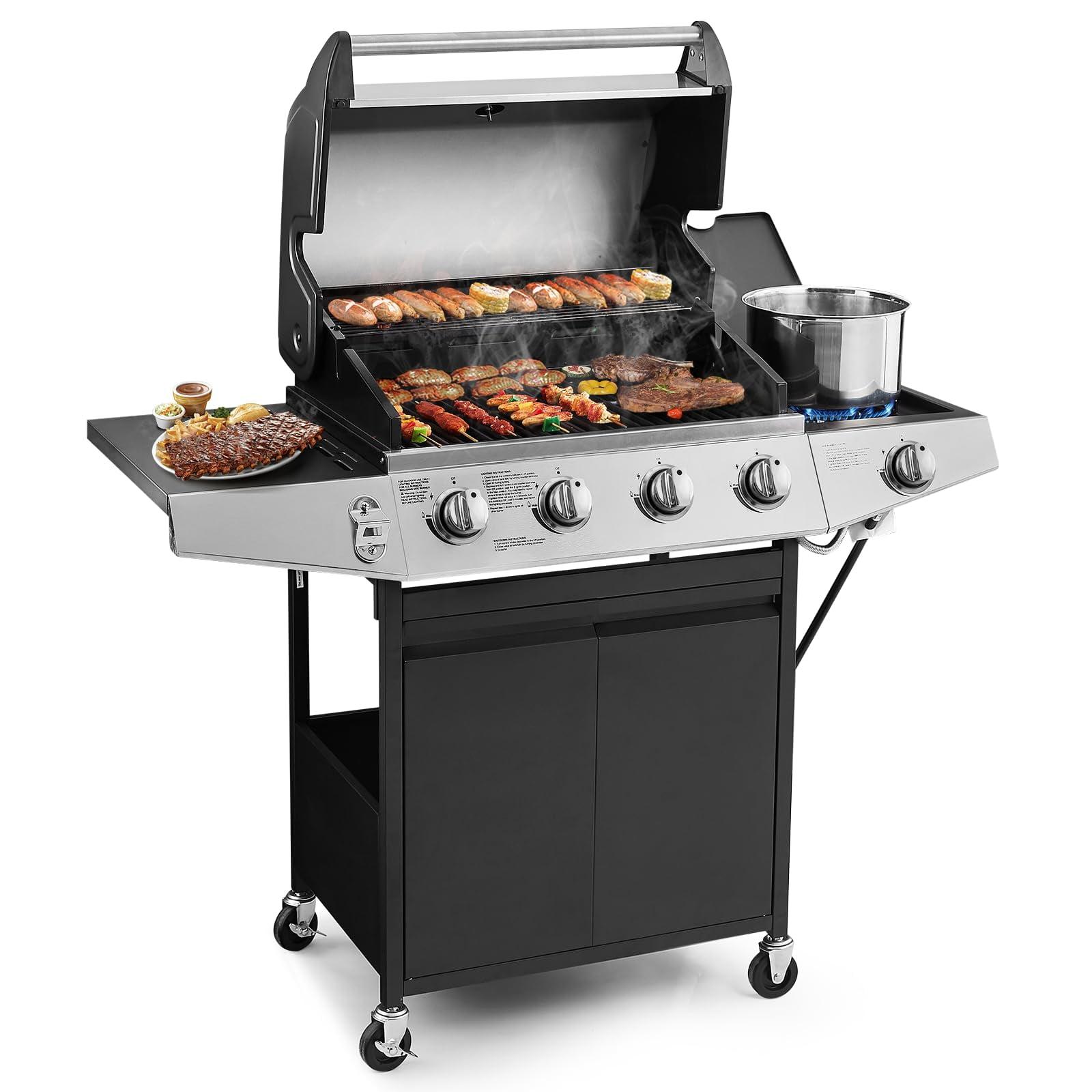 Parrilla a gas Lyromix de 4 quemadores con quemador lateral 49,200 BTU