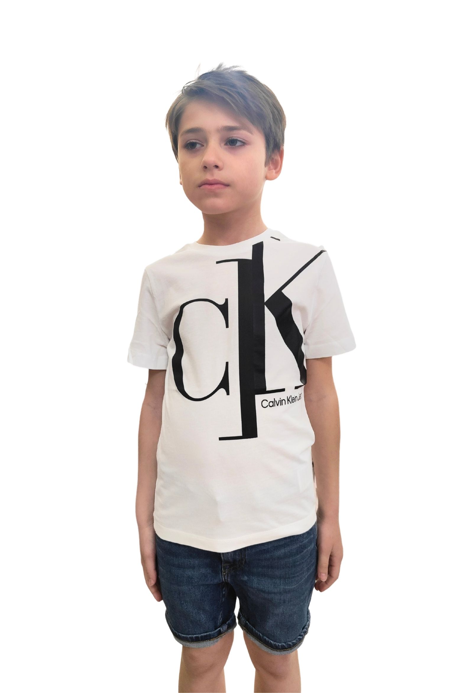 t-shirt bianca con stampa 'ck' - calvin klein jeans - AnyAnyLuxury