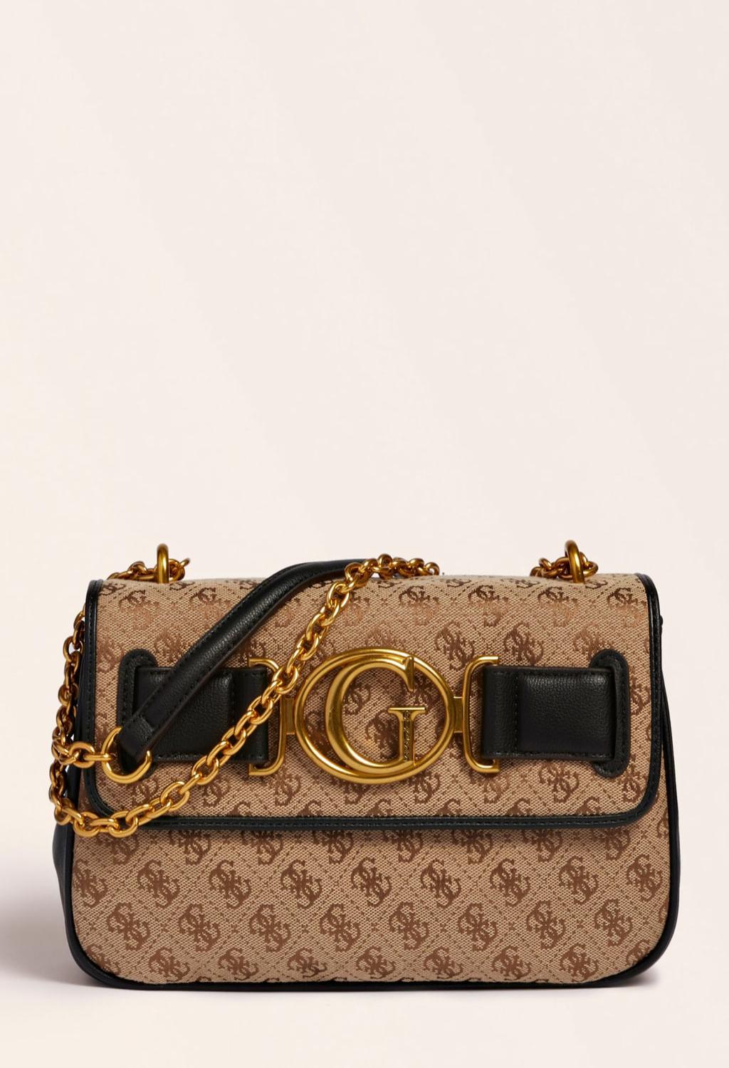 tracolla logata beige e nera - GUESS borse - AnyAnyLuxury