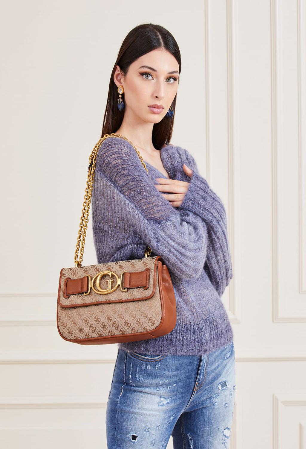 tracolla logata beige e cuoio - GUESS borse - AnyAnyLuxury